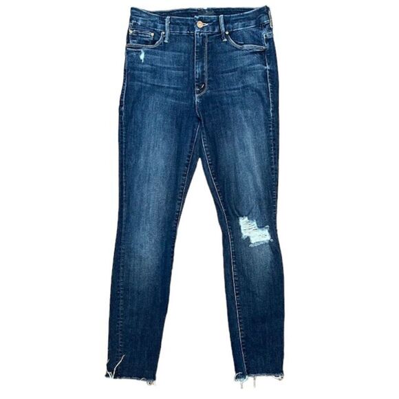 MOTHER Looker High Rise Ankle Fray Skinny Jeans Dark Medium Wash Size 27 - Picture 1 of 13
